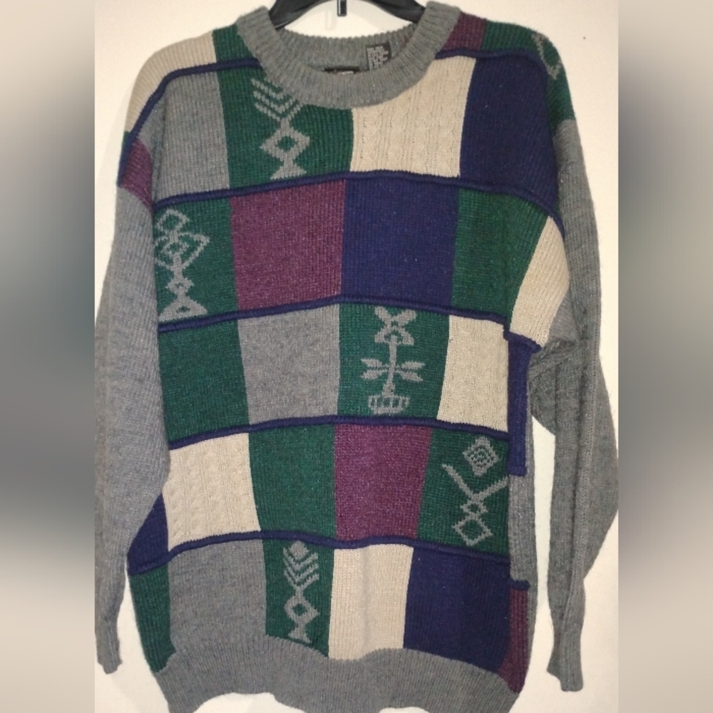Jed Wear Sweater Crewneck Men's Size M Geometric Aztec Wool Blend Vintage